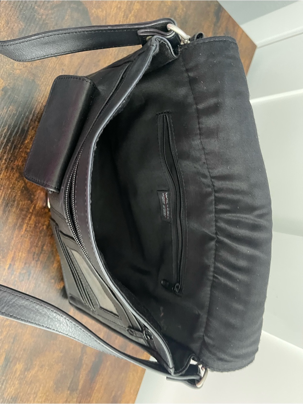 Wilsons Leather Black Leather Messenger Bag with Top Handle - Picture 5 of 12